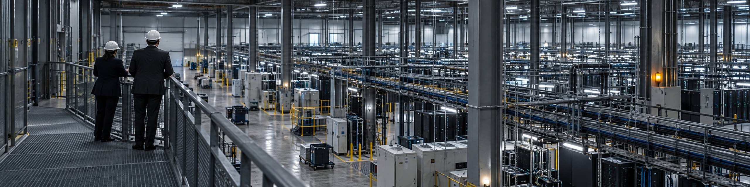 Two advisors on a gantry overlooking a data hall